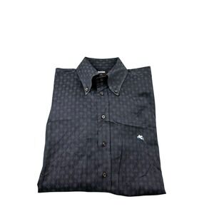 Etro Milano Black Purple AOP Cotton Current Men's Button Front Size 41